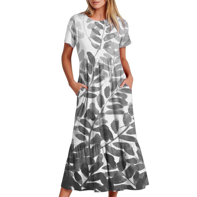 Robes pour Femmes Robe Imprimée à Col Rond et Manches Courtes pour Femmes