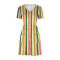thumbnail image 4 of Birdeem Robe Femme Décontractée Aguichant Mode Été Manches Courtes Ample Imprimée Ajustée Poche Boutons Col en V, 4 of 5