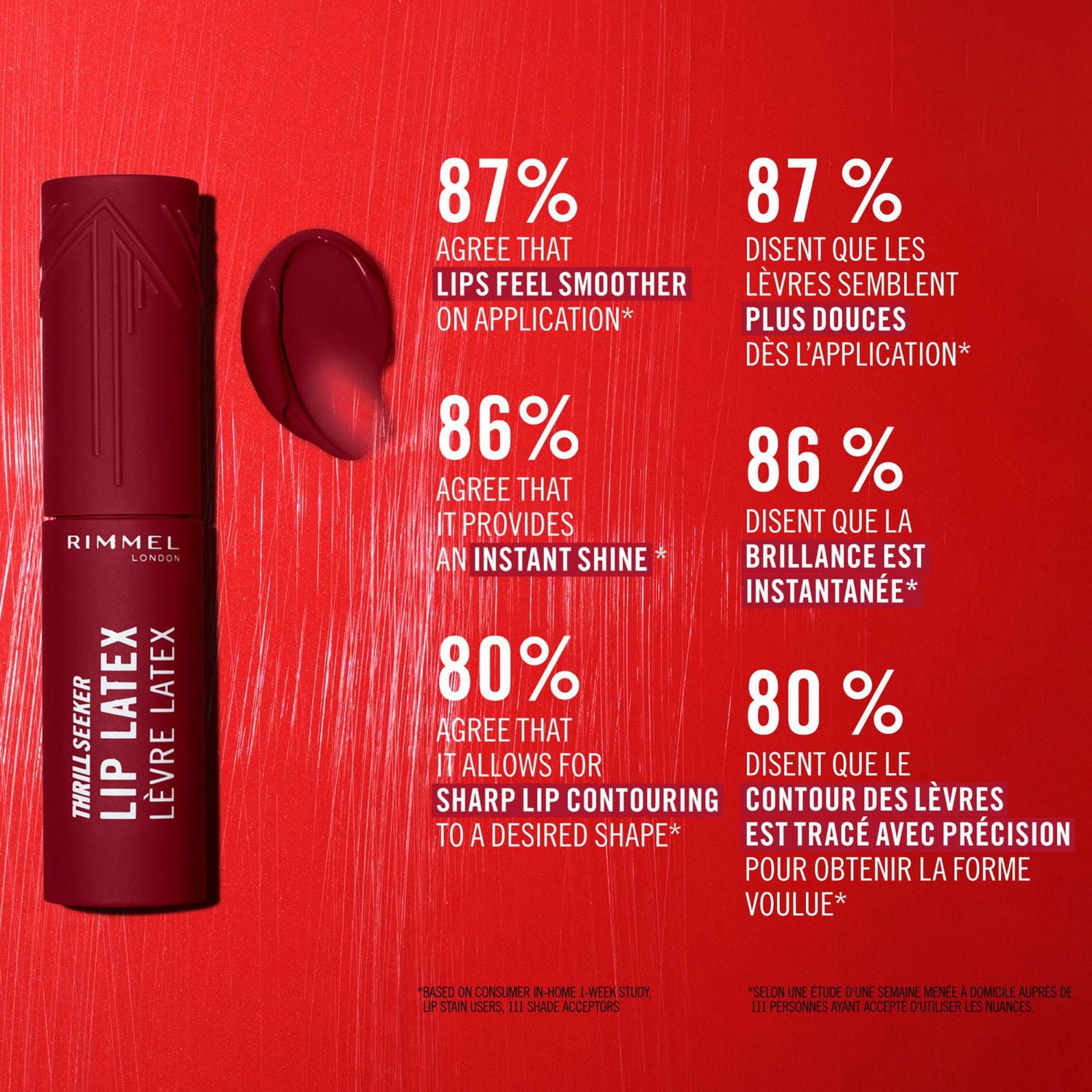 Rimmel Encre à lèvres Thrill Seeker Lip Latex, Rouge à lèvres liquide, Brillant à lèvres, Rouge à lèvres, Encre à lèvres, Brillance lisse, Hydratation, Acide hyaluronique, Vitamine E, Aloe vera