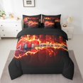 thumbnail image 2 of Electric Guitar Comforter Set - 7 Pieces Bed in a Bag Set,Music Stringed Instruments Full Bedding Set with All Season Quilt,Burning Orange Fire Flame Flat Sheet,Fitted Sheet,Pillowcases, 2 of 5