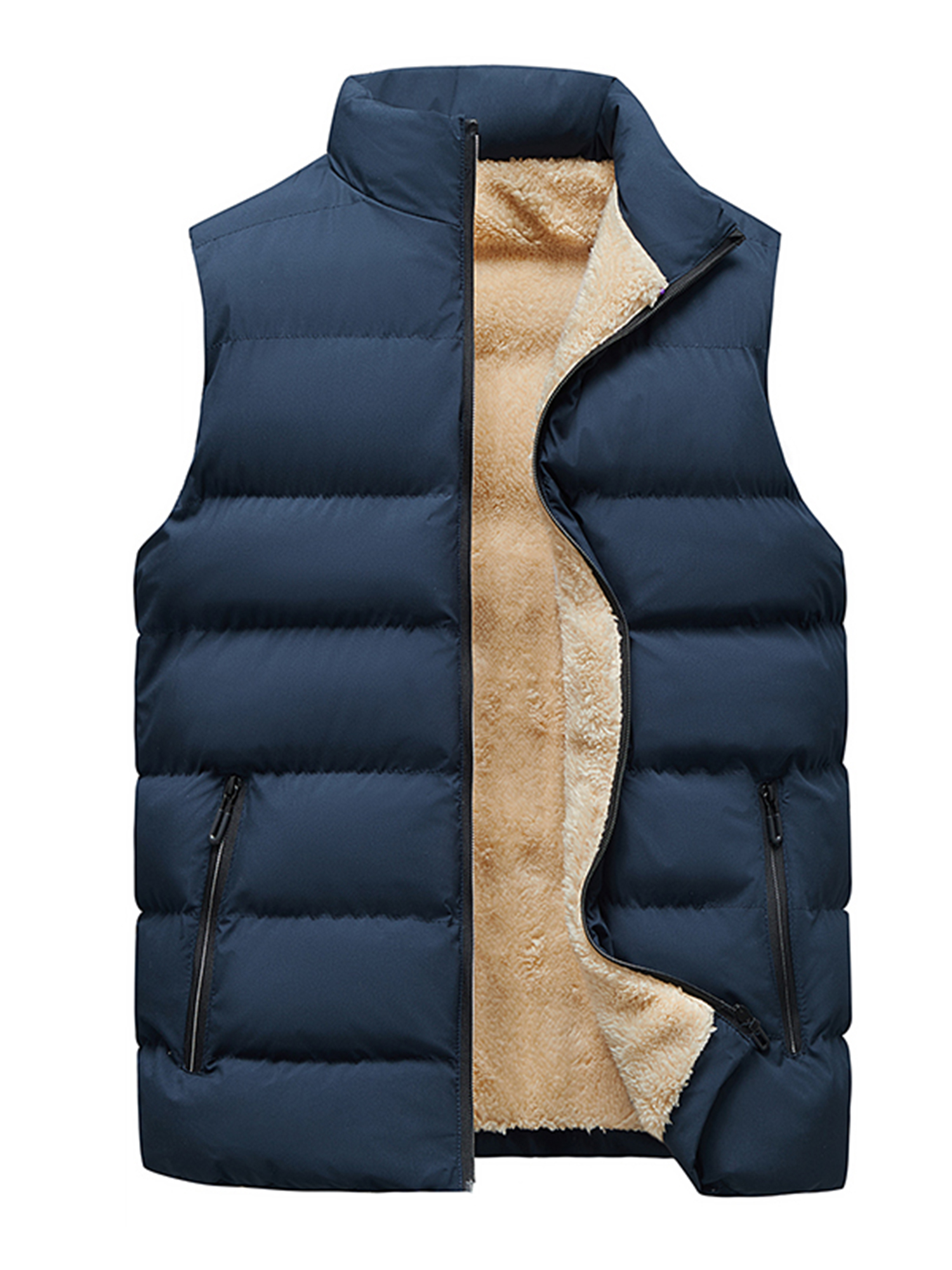 MAWCLOS Men Casual Solid Color Jacket Vest Winter Warm Puffer Outwear Blue 3XL
