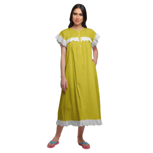 Moomaya Chemise de Nuit d'Allaitement à Col Rond Imprimée pour Femmes en Coton