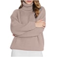 thumbnail image 1 of hoksml Chandail Texturé à Col Roulé Uni pour Femme, Manches Longues, Tricot, Chandail, Décontracté, Automne Hiver, Haut Mode, 1 of 6