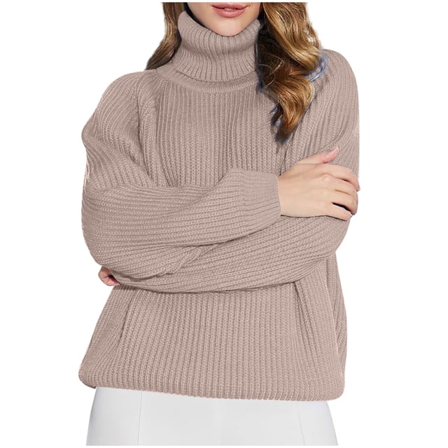 hoksml Chandail Texturé à Col Roulé Uni pour Femme, Manches Longues, Tricot, Chandail, Décontracté, Automne Hiver, Haut Mode