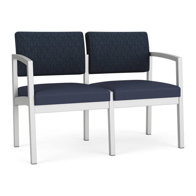 Lenox Steel Reception Waiting Room Loveseat / Silver Steel / Blue / Blue