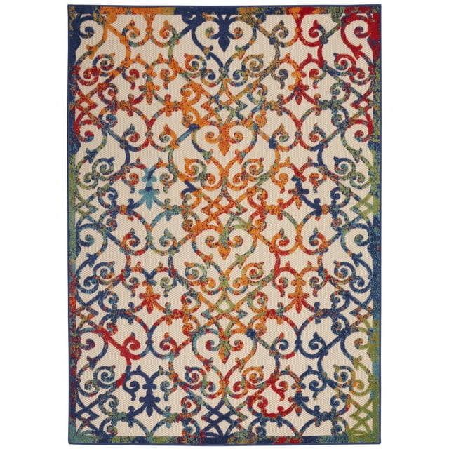 HomeRoots Tapis d'Intérieur et d'Extérieur Coloré Arc-en-Ciel, 4 Pieds x 6 Pieds, Résistant aux Taches, Motifs Texturés