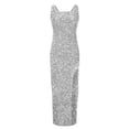 thumbnail image 4 of EQWLJWE Robe Longue pour Femmes Femmes Mode Bretelles à Franges Paillettes Aguichant Fente Fente Robes Longues Sans Manches Encolure Carrée Robes à la Cheville, 4 of 6