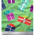 thumbnail image 1 of Soimoi Green Silk Fabric Gift Box Party Print Fabric by the Yard 42 Inch Wide, 1 of 1