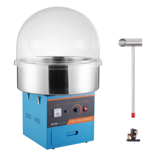 VEVOR Machine Commerciale pour Barbe à Papa, Fabricant de Fil à Sucre 1000 W avec Couvercle, Bleu