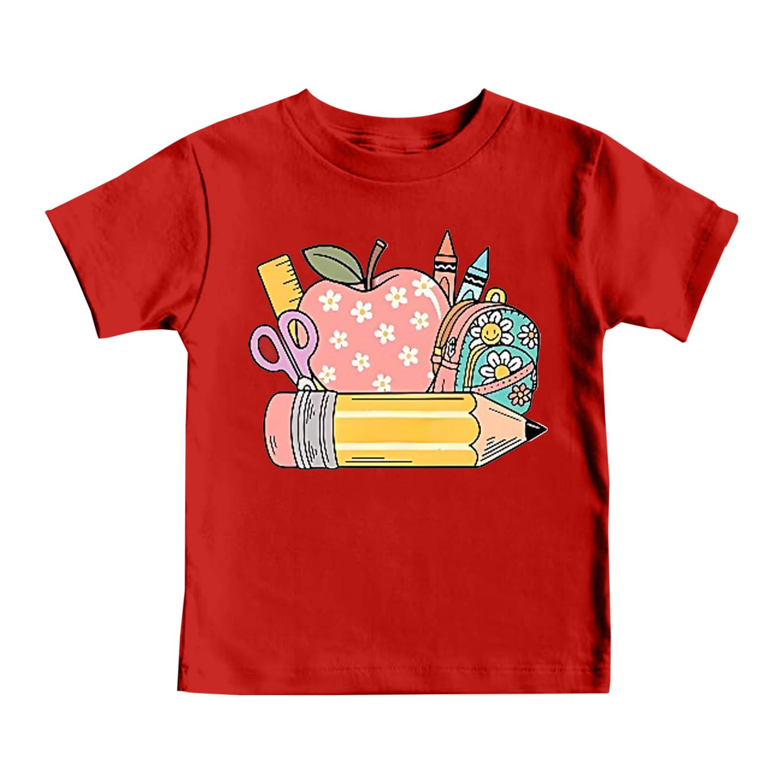 Grands Garçons de la Rentrée T-Shirts Graphiques Enfants T-Shirt à Manches Courtes Doux Chemise Décontractée Vêtements Tendance Rouge Taille 12-13T