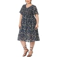 thumbnail image 4 of GRACE & GRANDEUR Robe Midi Évasée Élégante à Smocks à Fleurs pour Femme Grande Taille2X Bleu, 4 of 6