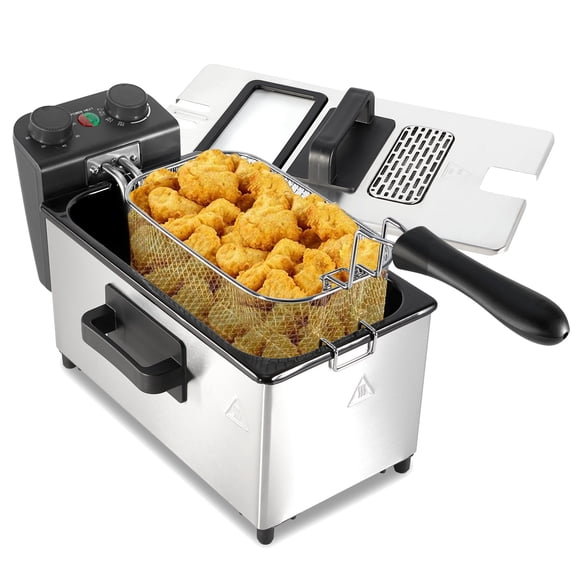 Hawsaiy Friteuse Électrique Profonde 3 L 1700 W avec Panier, Minuterie et Contrôle de la Température, Acier Inoxydable, Va au Lave-Vaisselle, Couvercle avec Fenêtre de Visualisation et Filtre Anti-Odeurs
