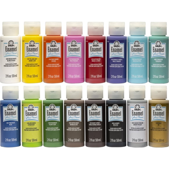 FolkArt Enamel Glass Acrylic 16 Piece Paint Set