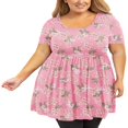 thumbnail image 1 of Tunique Grande Taille pour Femmes Manches Courtes Roses Vertes Hauts 3X Col Rond Vêtements Été Fluide Vêtements de Maternité Chemise, 1 of 6