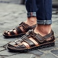 thumbnail image 4 of Summer Mens Leather Sandals Flats Beach Walking Non-SlipSoft Bottom Casual Shoes, 4 of 9