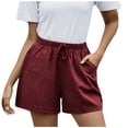 thumbnail image 1 of Timegard Cotton Linen Shorts for Women Elastic Waisted Drawstring Wide Leg Lounge Shorts with Pocket, 1 of 7