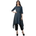 thumbnail image 1 of Moomaya Asymmetric Kurti With Pant Indian Tunic Tops Printed Kurti Set For Women, 1 of 6
