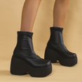thumbnail image 5 of LSLJS Chaussures pour Femmes Mode Rétro à Talon Moyen Bottes Cavalières Hautes Élastiques Bottes Muffin Bottes Simples, Bottes Compensées Mi-Mollet pour Femmes, Bottes pour Femmes, 5 of 5