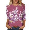 thumbnail image 2 of Xihbxyly Hauts pour Femmes Décontractés Mode pour Femmes Manches Trois Quarts Rétro Col Rond Imprimé de Pâques Hauts Amples Blouse, 2 of 4