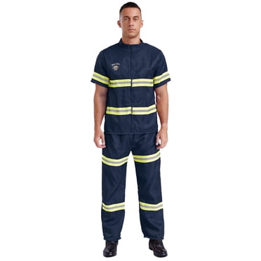 YiZYiF Mens Adults Firefighter Costume Helmet Jacket Coat Pants and Belt Reflective Stripes 4-Piece Suit NavyBlue 190