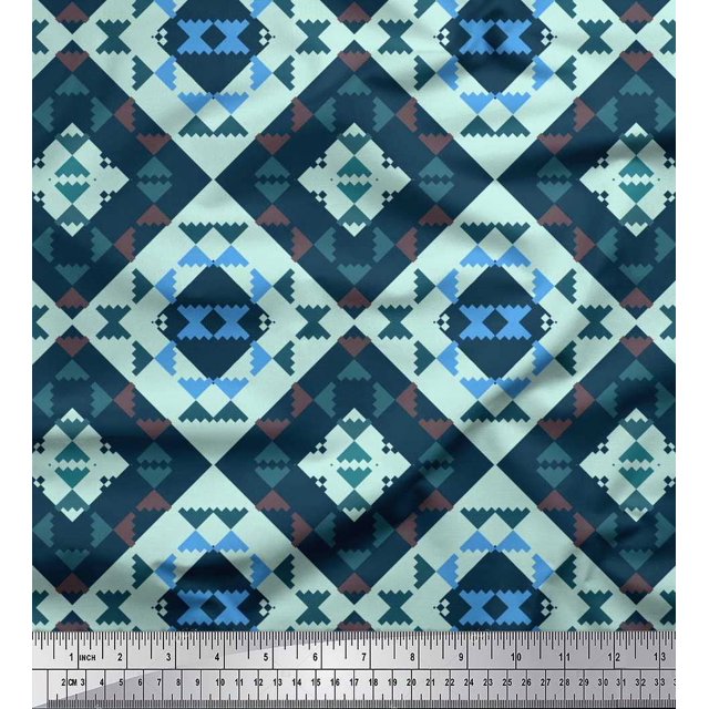 Soimoi Green Velvet Fabric Check & Geometric Print Fabric by the Yard 58 Inch Wide