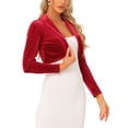 thumbnail image 4 of INSPIRE CHIC Women's Velvet Shrug Open Front Long Sleeve Lapel Collar Open Front Cropped Cardigan Red L, 4 of 5