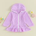 thumbnail image 2 of Robe à Capuchon pour Fille, Couleur Unie, à Volants, à Fermeture Éclair, Manches Longues, Robe de Plage, 2 of 8