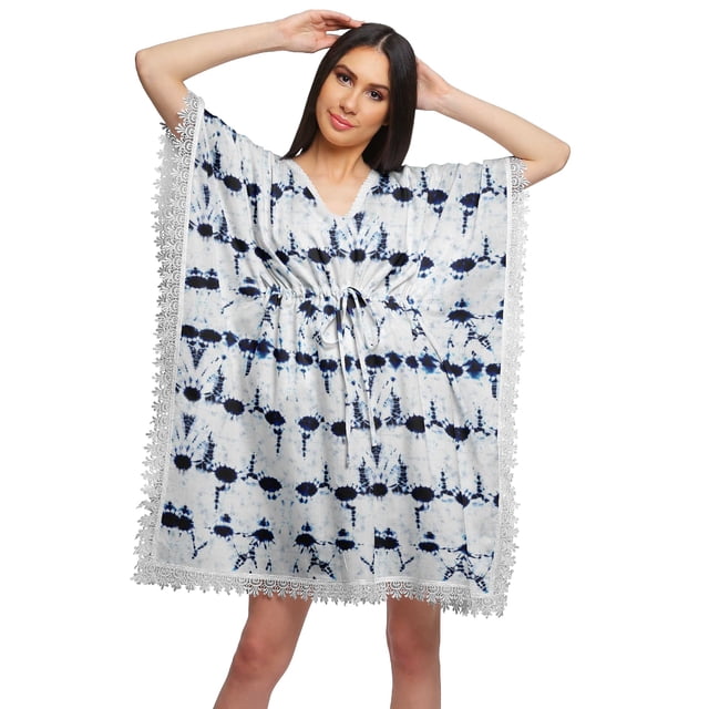 Moomaya Robe Courte de Caftan de Plage, Robe de Couverture Imprimée, Kaftan pour Femmes, Tenue de Plage, Couverture