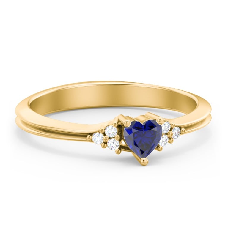 Birthstone Heart Ring with Shoulder Accents - Blue Sapphire (September)