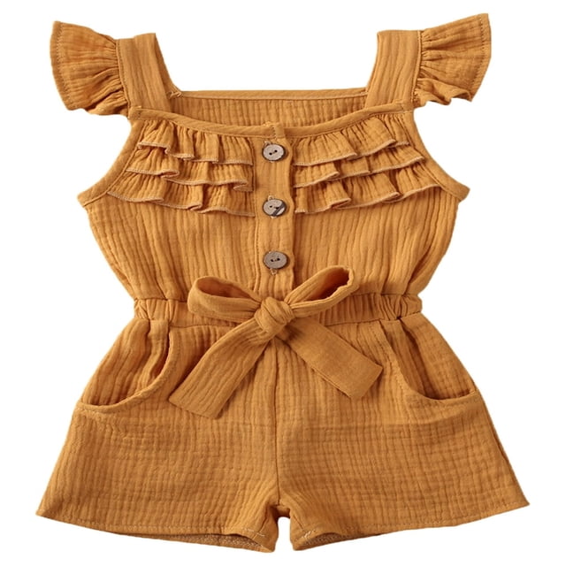 Toddler Baby Girls Fly Sleeve Ruffled Waistband Romper Outfits