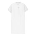 thumbnail image 4 of hotojiny Robes en Coton et Lin pour Femmes 2025 Amples à Boutons Col en V Robe T-Shirt Décontractée Unie à Manches Courtes Roulées Robes Mini de Plage, 4 of 7