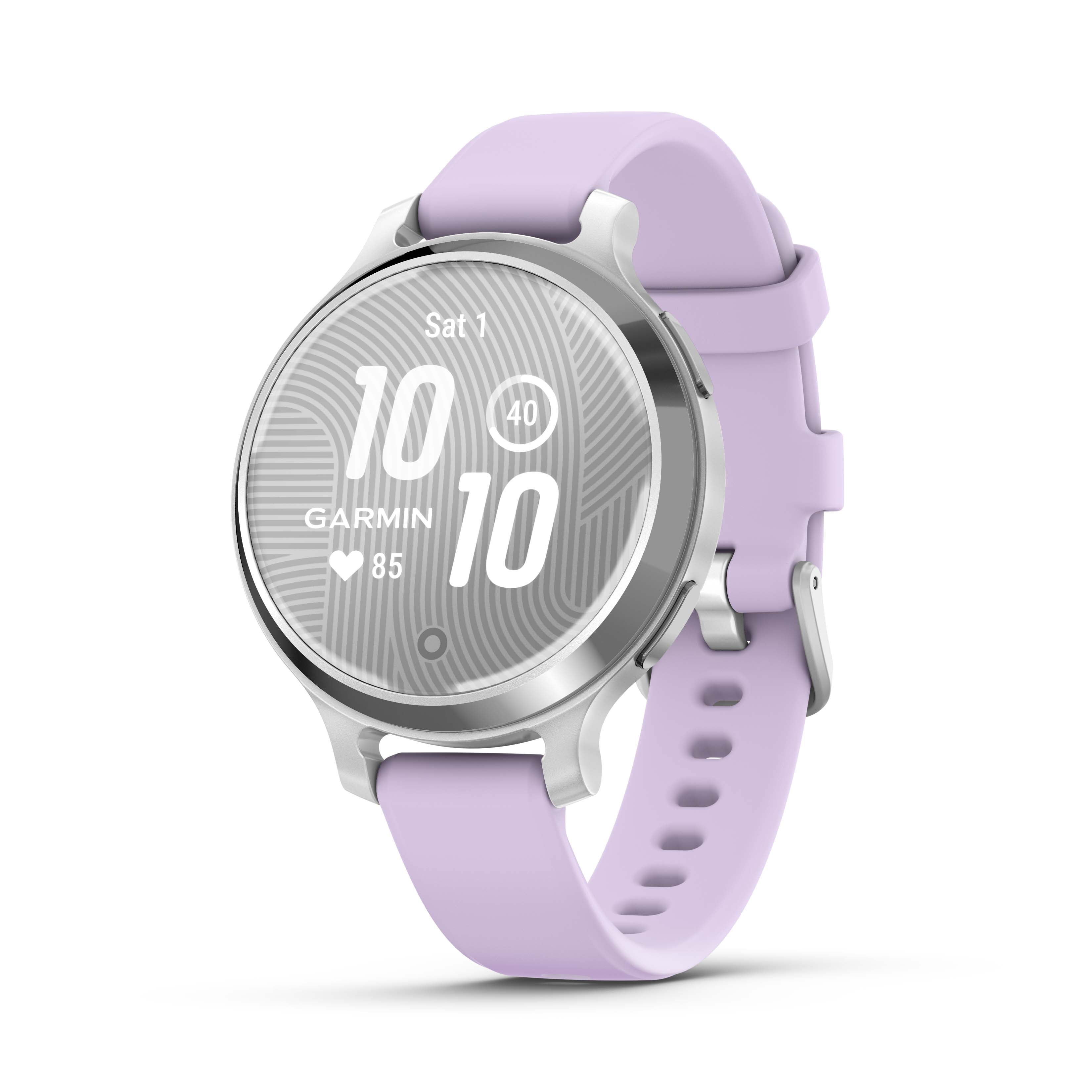 Montre intelligente et tracker d'activité Garmin Lily 2 Active - Argent avec bracelet en silicone violet jasmin