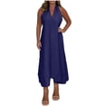 thumbnail image 1 of Swstbby Liquidation d'Économies d'Été! Robe d'Été pour Femme, Robe Élégante à Col en V Dos en T Sans Manches pour Femme Bleu Foncé L, 1 of 5