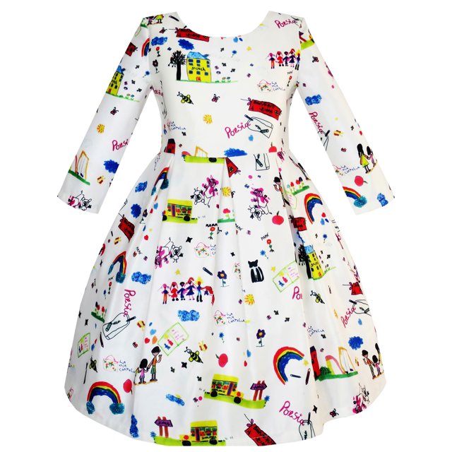 Robe Fille Maison Autobus Arc-en-Ciel Imprimée Dessin Animé Robe d'Hiver 14 Ans