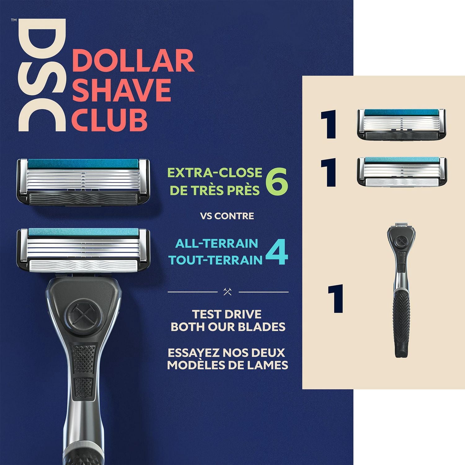 Ensemble de cartouches rasoir à 1x6 lames vs 1x4 lames Dollar Shave Club