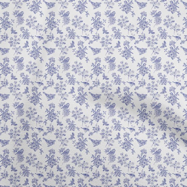 oneOone Viscose Chiffon Blue Fabric Bird & Craft Projects Decor Fabric Printed By The Yard 42 Inch Wide