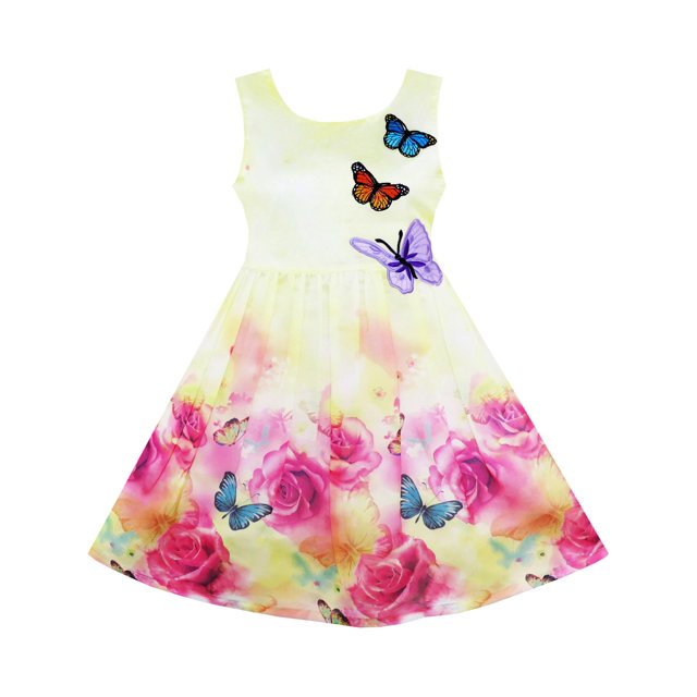 Robe Fille Imprimé Fleur Rose Broderie Papillon Violet 12 Ans