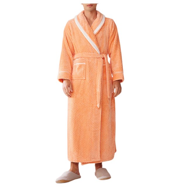 FhsagQ Pajamas Men's Pajamas Bikini Underpants Comfortsoft Mens Fuzzy Robe Mid Length Bathrobe Belted Soft Bath Robes Kimono Robe with Pockets Fall Winter Spa Robes Orange M