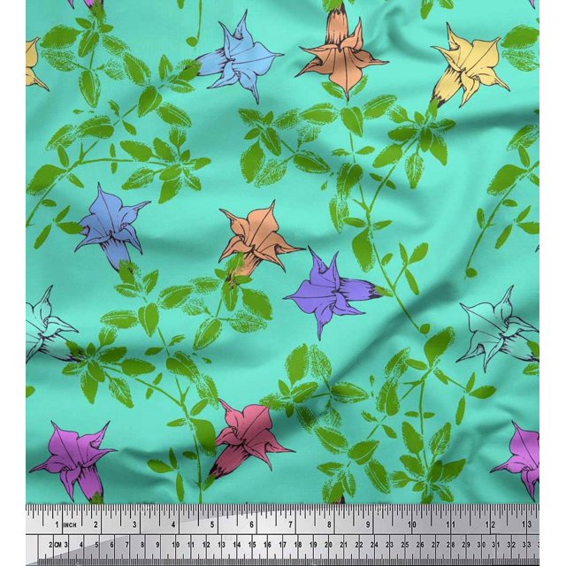 Soimoi Polyester Crepe Fabric Leaves & Bell Floral Fabric Prints by Yard 42 Inch Wide