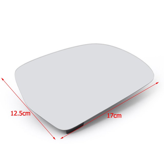 Front right side rearview mirror glass with heated functionality for AUDI A3/S3, A4/S4, A5, A6, A8, and Q3 models. The mirror glass is made of ABS plastic, measures 17 cm by 12.5 cm, and features internal heating components for defogging. Designed as a full replacement part, it is easy to install with a plug-and-play setup. Compatible with various AUDI models from 2008 to 2017, including A3/S3 8P, A4/S4 B8, A5/S5, A6/S6 C6, A8/S8, and Q3. Package includes one heated mirror glass.