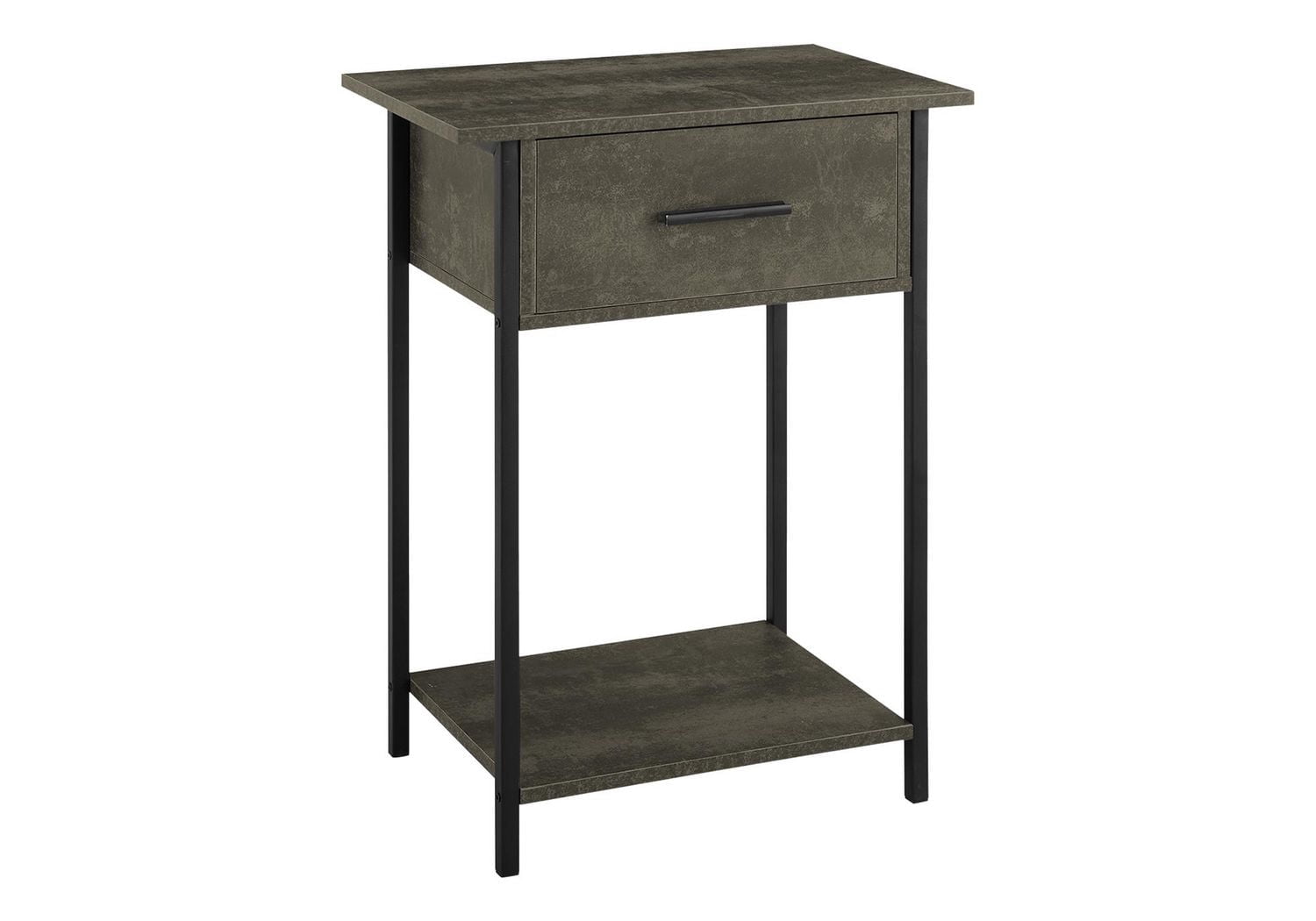 Monarch Specialties Accent Table, 2 Tier, End, Lamp, Living Room, Side Table, Storage Drawer, Small, Dark Bronze Laminate, Black Metal, Contemporary