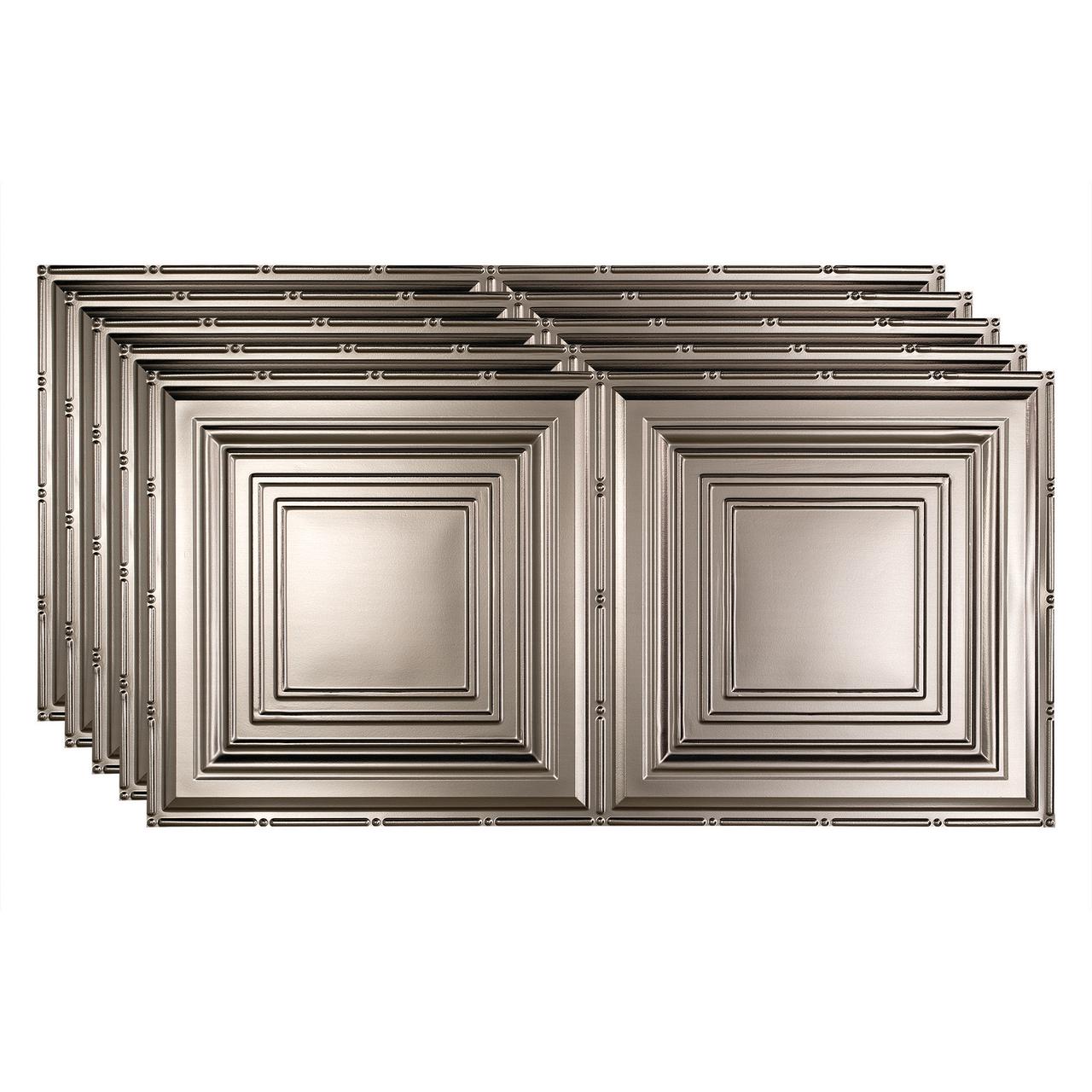 Fasade Traditional 3 Vinyl 2ft x 4ft Glue Up Ceiling Panel Brushed Nickel 5 Pack