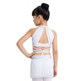 thumbnail image 2 of dPois Robe de Danse Latine Rumba Samba à Franges pour Filles, Taille Découpée, Paillettes, Tenue de Danse de Salon, Justaucorps à Jupe de Ballet, Blanc 6, 2 of 6