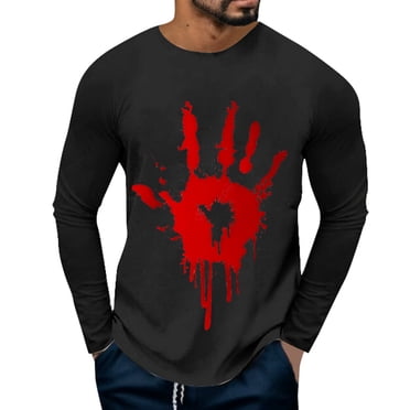 LUOGENLI Male T-shirts for Mens Men's Print T Shirt Long Sleeve Crew Neck Top T Shirt T-shirts for Men Graphic Tee Easter T-shirts for Men Graphic Tee Valentines Black L
