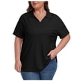 thumbnail image 1 of Timegard Hauts pour Femmes Grande Taille Col à Revers Col en V Manches Courtes T-Shirts Basiques Confortables Hauts Décontractés Amples, 1 of 8