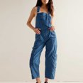 thumbnail image 2 of FAIWAD Denim Overalls Jumpsuits pour Femmes Combinaison Ample à Bretelles Ajustables à Bavette à Jambes Larges avec Poches, 2 of 6