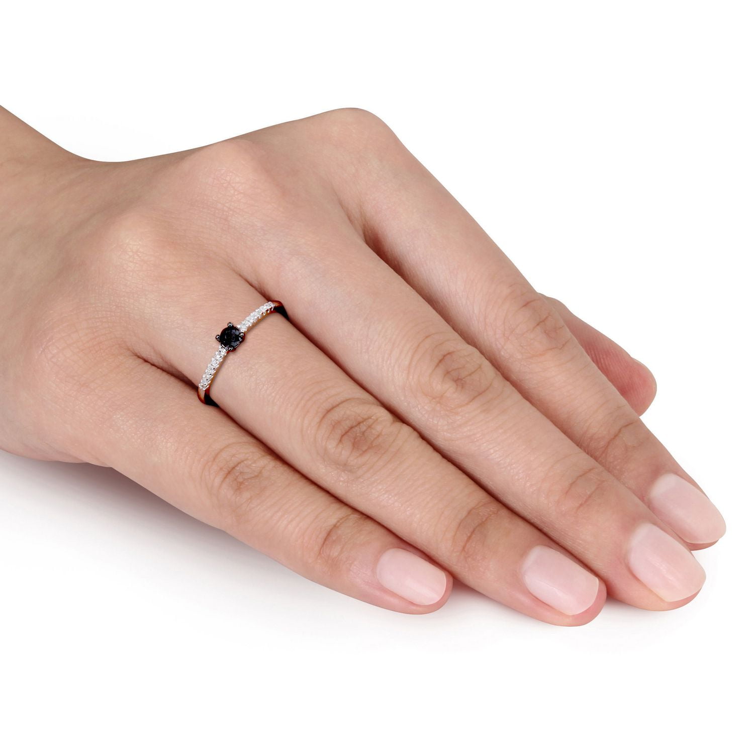 Bague de fiançailles avec diamants blancs et noir 0,25 CT poids total en or blanc 10K