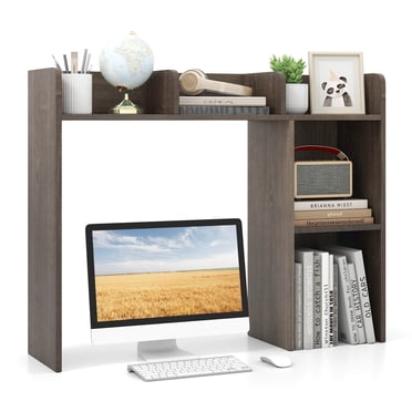 Costway Bibliothèque de Bureau Étagère de Rangement de Bureau pour Moniteurs jusqu'à 27 Pouces avec Trousses Anti-Basculement Gris