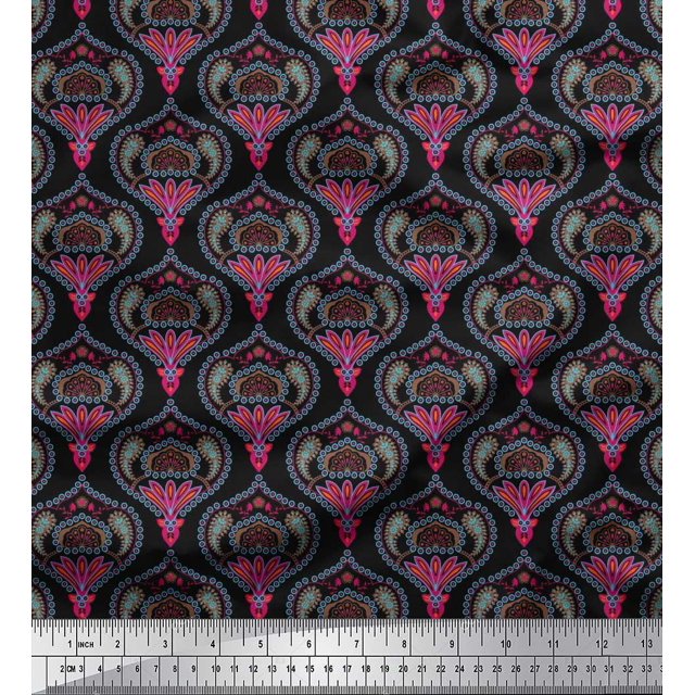 Soimoi Georgette Viscose Fabric Moroccan Damask Decor Fabric Printed Yard 42 Inch Wide