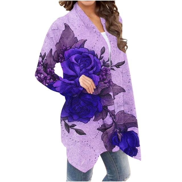 Cardigans pour Femmes Légers d'Été Cardigan à Manches Longues à Imprimé Floral à la Mode pour Femmes Veste Haut Cardigan Léger pour Femmes en Liquidation